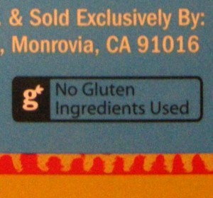 Trader Joe's No Gluten Ingredients Used Label