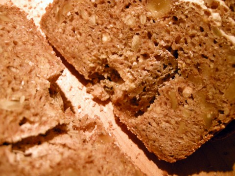 Breadman Bread Sliced to Show Paddle Hole and Texture